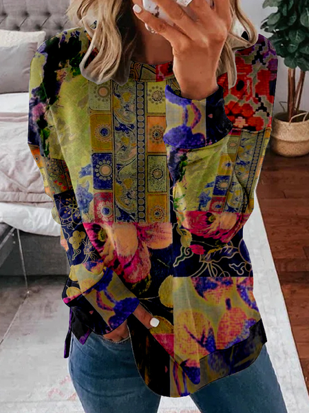 

Casual Crew Neck Floral Sweatshirt Zipper, Multicolor, Hoodies & Sweatshirts