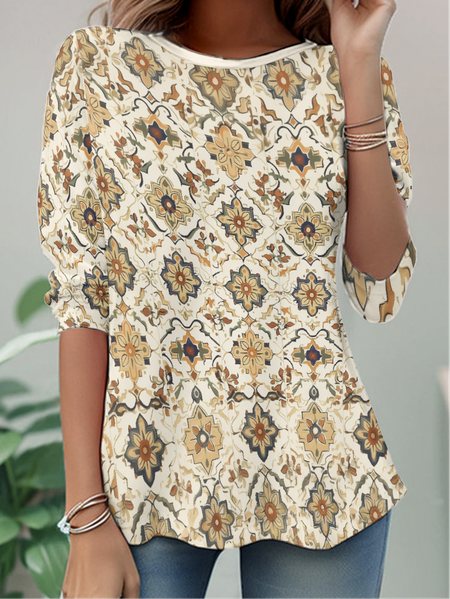 Geometric Long sleeve Shirt, Apricot, Long sleeves