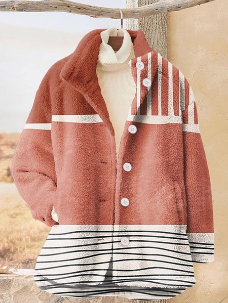 

Casual Others Abstract Loose Jacket, Orange red, Outerwear