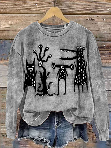 

Funny Quirky Cute Alien Monster Art Print T-shirt, Gray, Hoodies&Sweatshirts