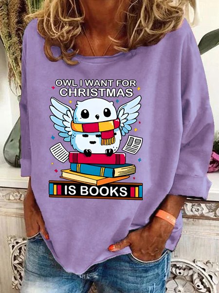 

Owl I Want For Christmas Is Books Casual Sweatshirt, Lavender, Hoodies&Sweatshirts