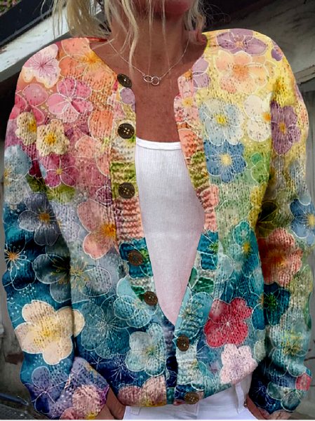 Crew Neck Casual Cardigan, As picture, Cardigans