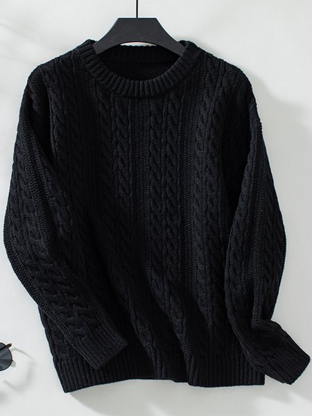 

Loose Casual Plain Sweater, Black, Sweaters & Cardigans