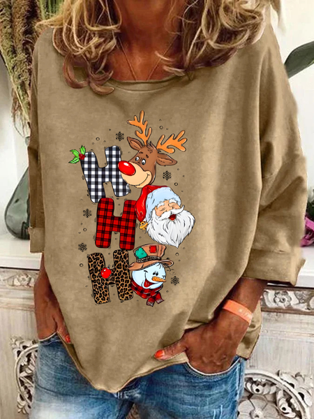 Christmas Hohoho Casual Sweatshirt, Khaki, Hoodies&Sweatshirts