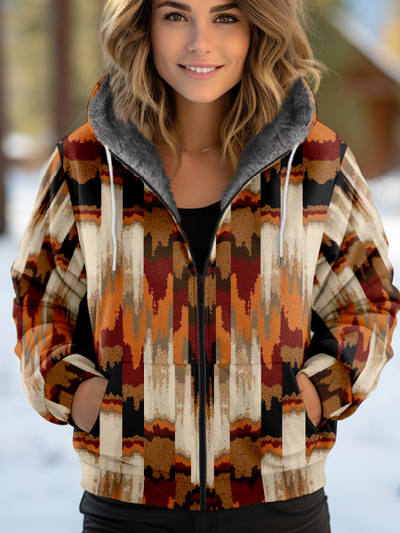 

Women's Abstract Thicken Loose Jacket, Multicolor, Outerwear