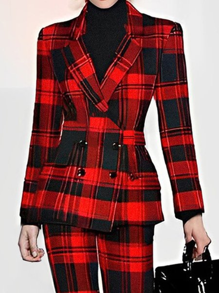 

Urban Plaid Lapel Collar Blazer, Reddish black, Blazers