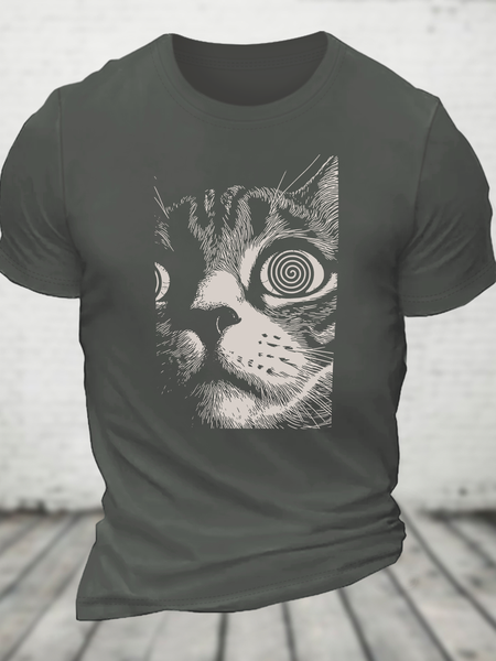 

Psychedelic Cat Cotton T-Shirt, Deep gray, T-shirts
