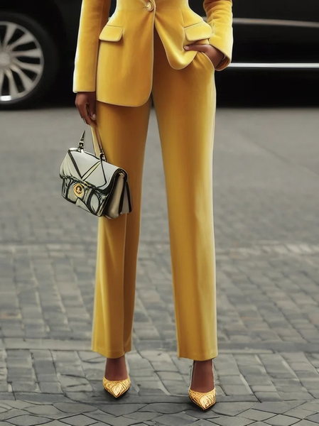 

Plus Size Regular Fit Velvet Urban Fashion Pants, Yellow, Plus Pants