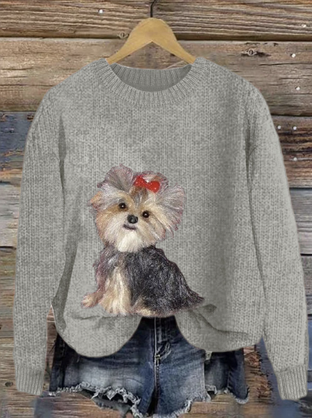 

Cute puppy round neck sweater, Gray, Sweaters