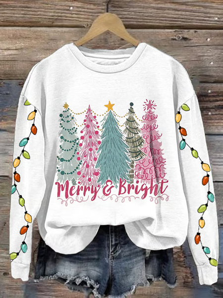 

Women's Christmas Tree Print Sweatshirt, White, Hoodies&Sweatshirts