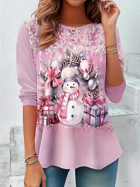 

Women's Long Sleeve Tee T-shirt Spring/Fall Christmas Jersey Crew Neck Daily Going Out Casual Top, Pink, T-Shirts