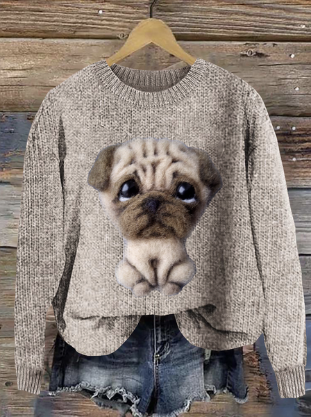 

Cute pet dog round neck sweater, Brown, Sweaters