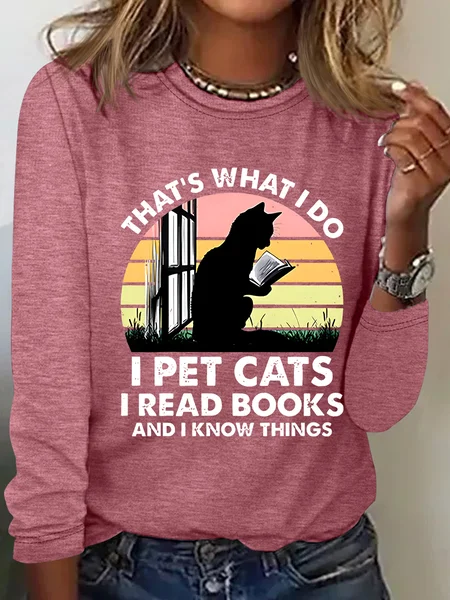 

Cat And Book Casual Long Sleeve Shirt, Watermelon, Long sleeves