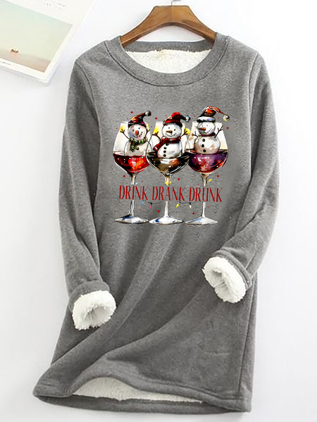 

Drink Drank Drunk Christmas Season Casual Fluff Fleece Fabric Sweatshirt, Gray, Hoodies&Sweatshirts