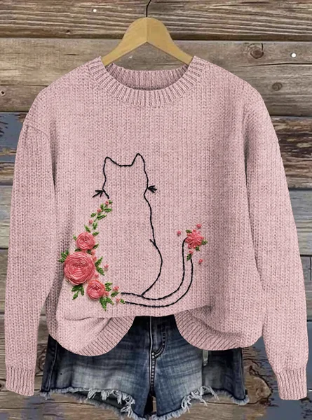 

Women's Winter Maple Leaf Casual Long Sleeve Crew Neck Knitted Sweater, Pink, Sweaters