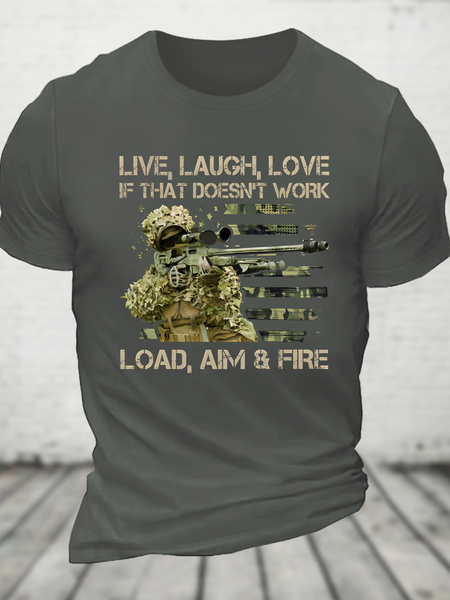 

Live, Laugh, Love If That Doesn't Work Load, Aim & Fire Cotton T-Shirt, Deep gray, T-shirts