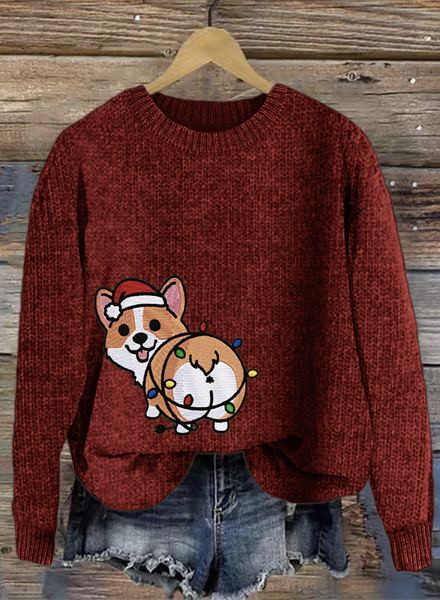 

Christmas Cute Pet Dog Round Neck Sweater, Red, Sweaters