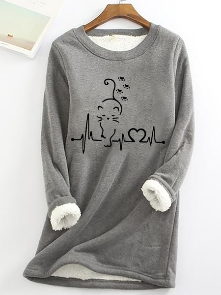 

Cat Heartbeat Casual Fluff Fleece Fabric Sweatshirt, Gray, Hoodies&Sweatshirts