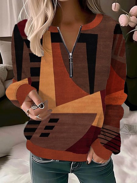 

Women's Crew Neck Colorblock Casual Spring/Fall Long Sleeve Sweatshirt, Orange, Sweatshirts & Hoodies