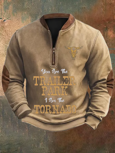 

Men's You Need a Ride to the Train Station Zip Collar Sweatshirt, Khaki, Hoodies&Sweatshirts