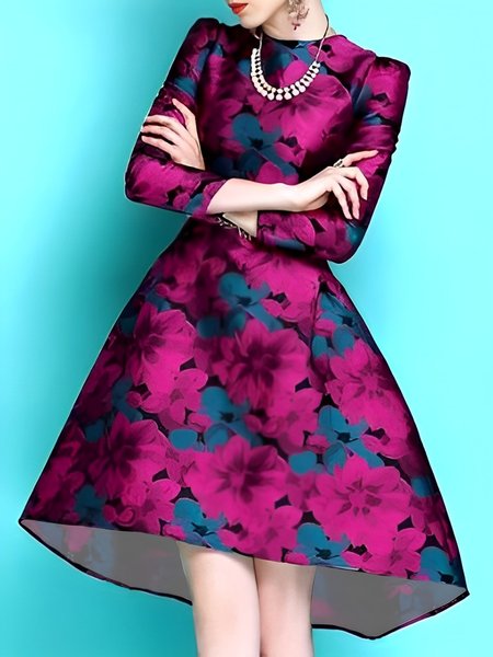 Floral Elegant Party Dress, As picture, Midi Dresses