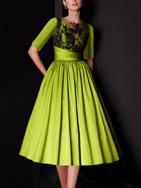 

Elegant Color Block Off The Shoulder Party Midi Dress, Green, Midi Dresses
