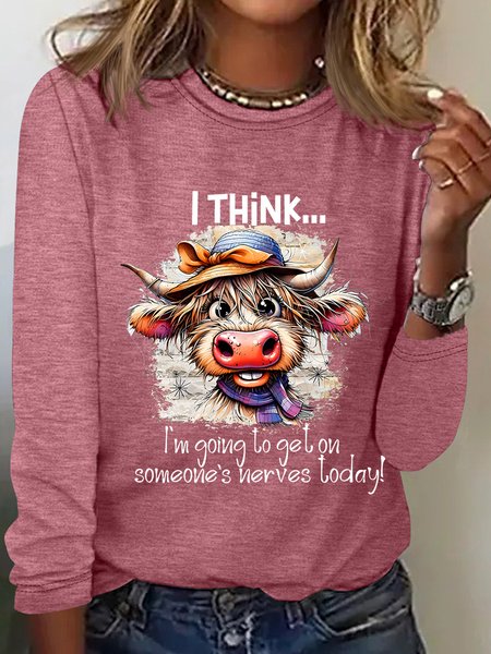 

Highland Cow Funny Quote Casual Long Sleeve Shirt, Watermelon, Long sleeves