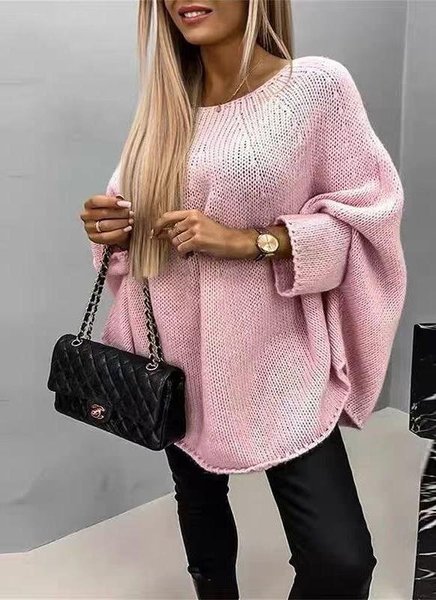 

Women Plain Three Quarter Sleeve Comfy Casual Sweater, Pink, Sweaters