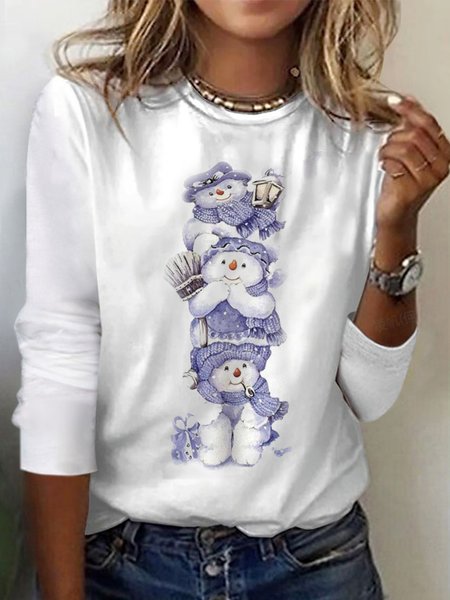 

Women's Long Sleeve Tee T-shirt Spring/Fall Christmas Snowman Jersey Crew Neck Daily Going Out Casual Top, Purple, T-Shirts