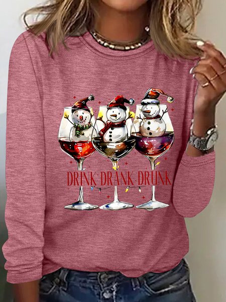 

Drink Drank Drunk Christmas Season Casual Long Sleeve Shirt, Watermelon, Long sleeves