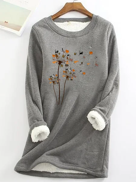 

Cats Flower Fly Dandelion Casual Fluff Fleece Fabric Sweatshirt, Gray, Hoodies&Sweatshirts
