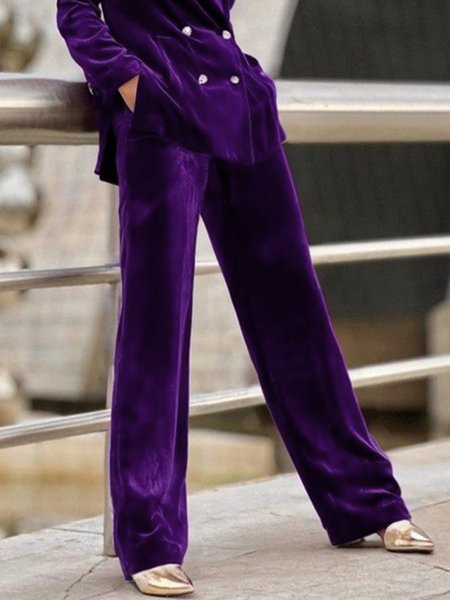 

Plus Size Velvet Urban High Waist Plain Fashion Pants, Purple, Plus Pants