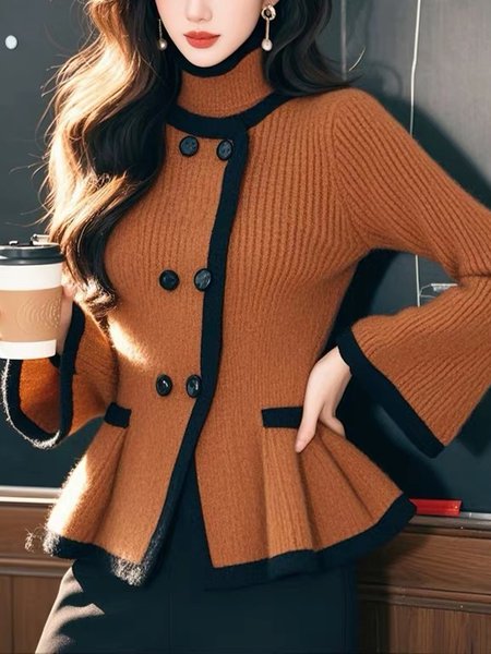 

Color Block Casual Cardigan Sweater, Caramel, Cardigans
