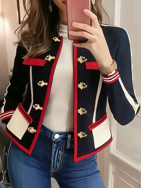 

Plus Size Urban Spilt Joint Color Block Jacket, Black-red, Plus Outerwear