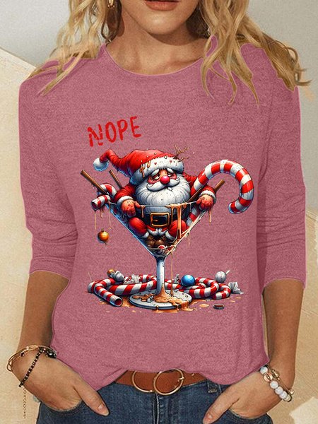 

NOPE Santa Drunk Casual Long Sleeve Shirt, Watermelon, Long sleeves