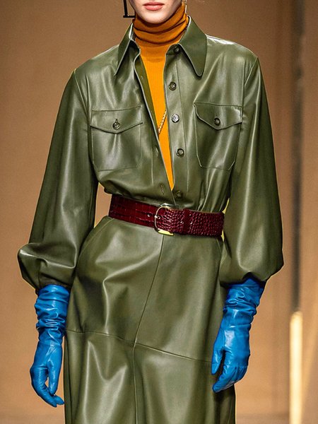 

Plain Pockets Urban Faux Leather Top, Green, Tops