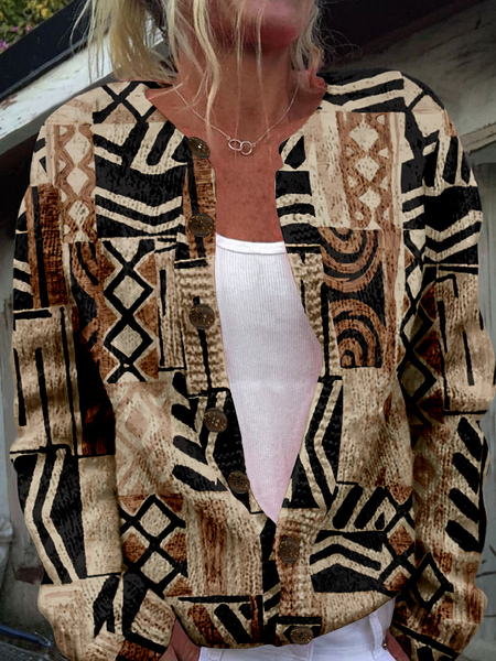 

Women's Ethnic Thicken Loose Jacket, Coffee, Outerwear