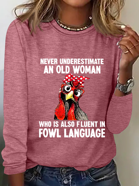 

Never Underestimate An Old Woman Casual Long Sleeve Shirt, Watermelon, Long sleeves