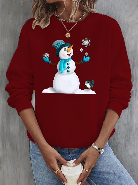 

Women's Crew Neck Christmas Casual Spring/Fall Long Sleeve Sweatshirt, Wine red, Sweatshirts & Hoodies