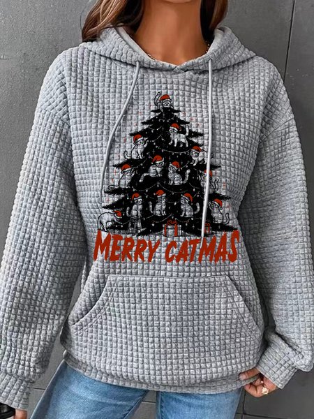 

Funny Christmas Cat Tree Simple Loose Hoodie, Gray, Hoodies&Sweatshirts
