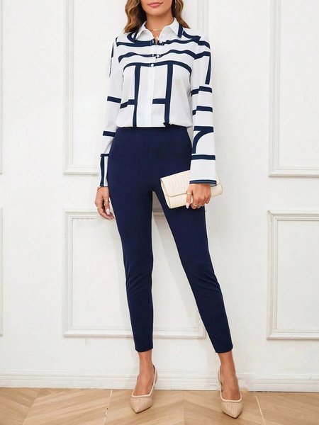 

Women's Plaid Daily Going Out Two Piece Set Long Sleeve Casual Spring/Fall Top With Pants Matching Set, Purplish blue, Suit Set