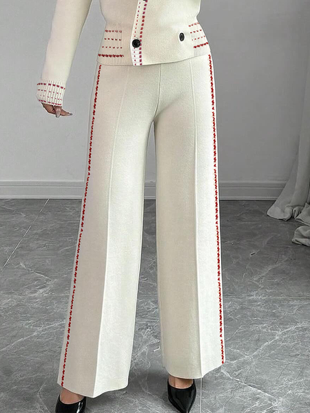 

Medium Elasticity Casual Loose Color Block Sweater Pants, Off white, Pants