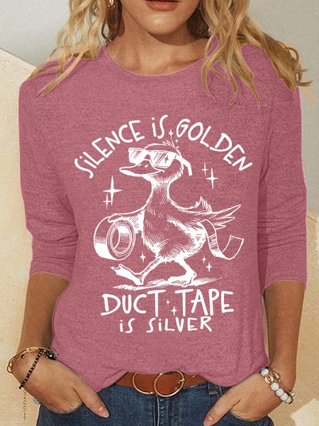 

Silence is Golden Sarcastic Duct Tape is Silver Snarky Funny Duck Sarcasm Casual Long Sleeve Shirt, Watermelon, Long sleeves