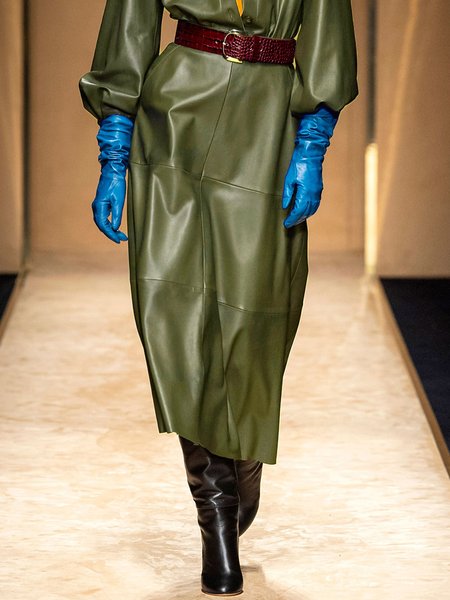 

Urban Plain Faux Leather Midi Skirt, Green, Skirts