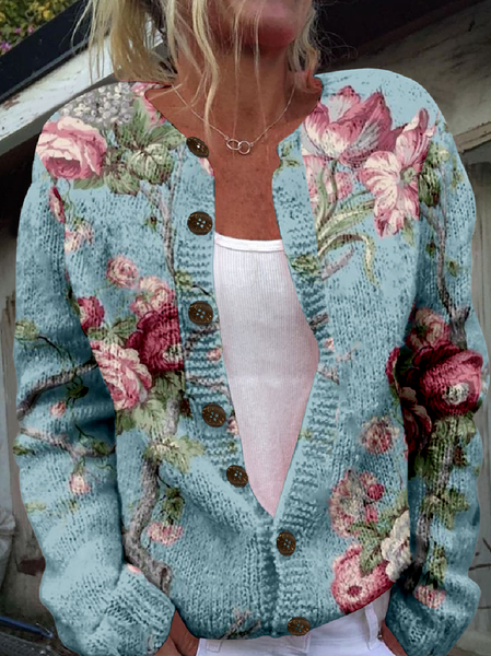 

Floral Casual Loose Cardigan, As picture, Cardigans