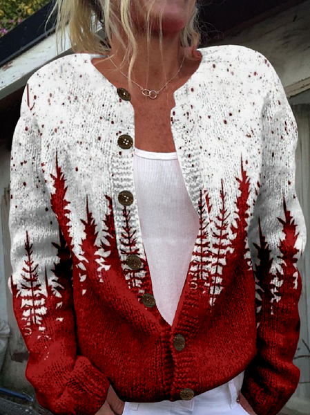 

Women Knitted 3D Printing Long Sleeve Comfy Vintage Cardigan, As picture, Cardigans