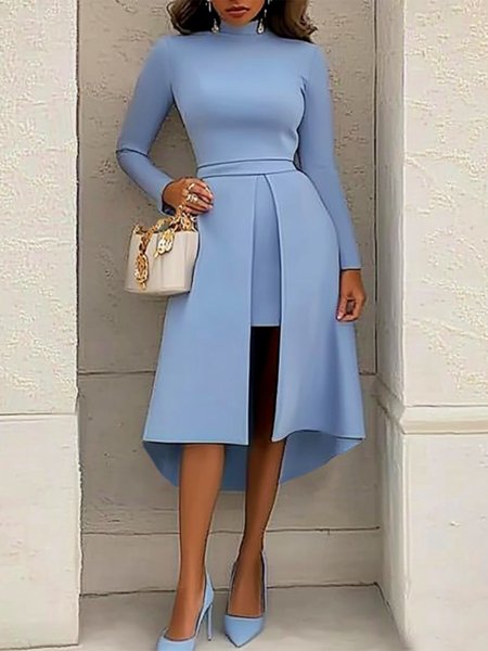 

Irregular Craftsmanship Plain Elegant Midi Dress, Blue, Midi Dresses