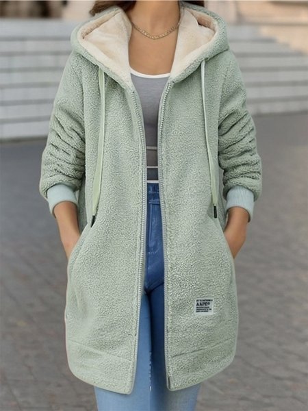 

Plain Hoodie Casual Fluff/Granular Fleece Fabric Teddy Jacket, Green, Outerwear