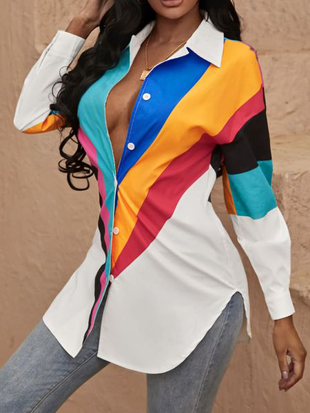 

Shirt Collar Geometric Urban Shirt, As picture, Blouses and Shirts