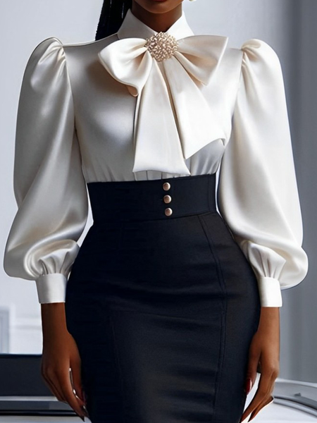 Elegant Plain Puff Sleeve Shirt, As picture, Blouses and Shirts